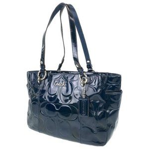 Authentic Hand Crafted Coach Patent Leather Tote Shoulder Bag Dark Blue